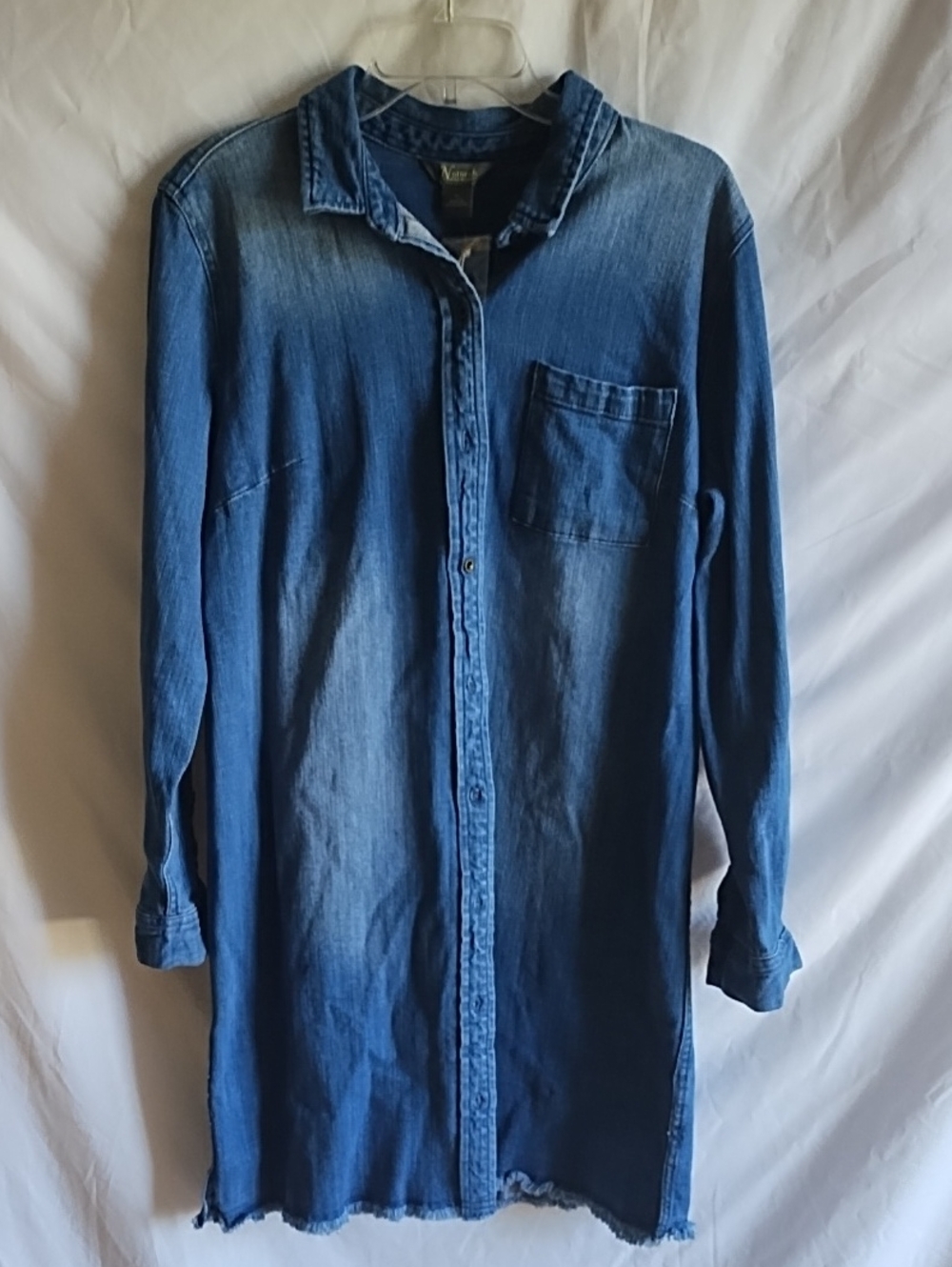 Denim Longline Button-Up Dress - Blue